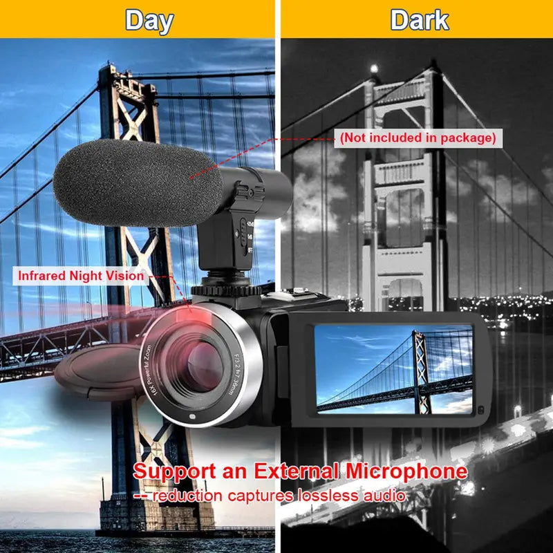 Yixinxin Digital Video Camera Camcorder Full HD 2.7K 30FPS 30MP IR Night Vision
