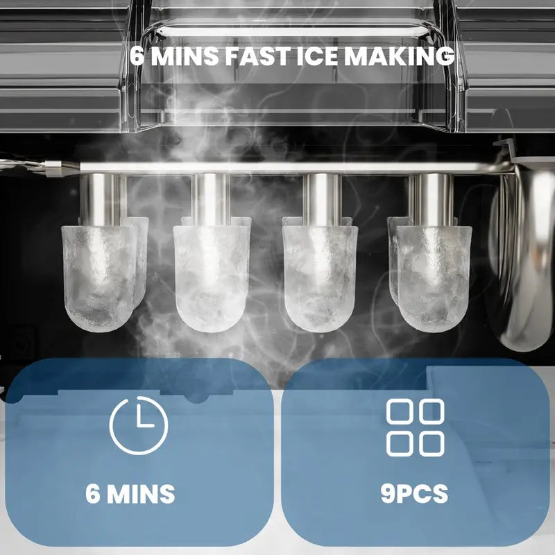 KISSAIR Portable Countertop Ice Maker, 26 lbs/24H, Quick 9 Cubes in 6 Mins, Self-Cleaning, Compact Design