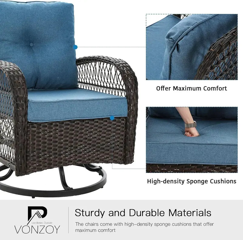VONZOY 3-Piece Patio Set – Rocking Chair & Matching Cushioned Seating with Rust-Resistant Frames