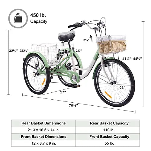 Viribus 7-Speed Adult Tricycle – 24-Inch Wheels, Front Basket, and Comfortable Upright Design