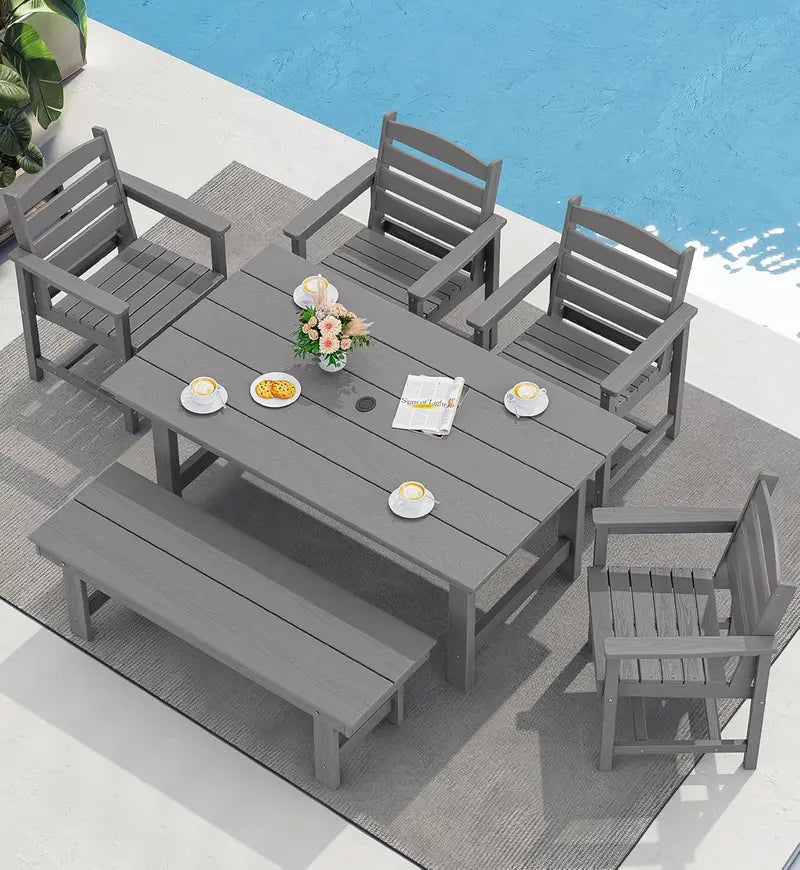 SERWALL HDPE 7-Piece Outdoor Dining Set — All-Weather Aluminum Frame Dining Table and Chair Collection