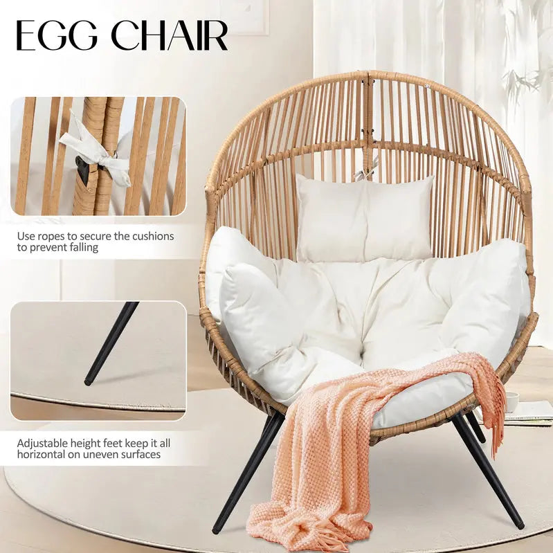 Walsunny Outdoor Egg Chair – Oversized Wicker Patio Lounger with Cushion for Porch, Balcony, or Lawn