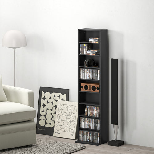 HOMCOM CD-Regal mit 6 verstellbaren Regalen, Kapazität von 260 CD/120 DVDs, 33x24x140 cm, Schwarz