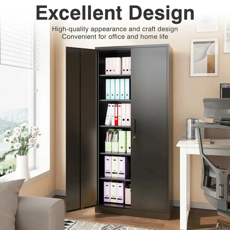 SISESOL 71″ Tall Metal Garage Cabinet – Two-Door Storage Unit with Adjustable Shelves