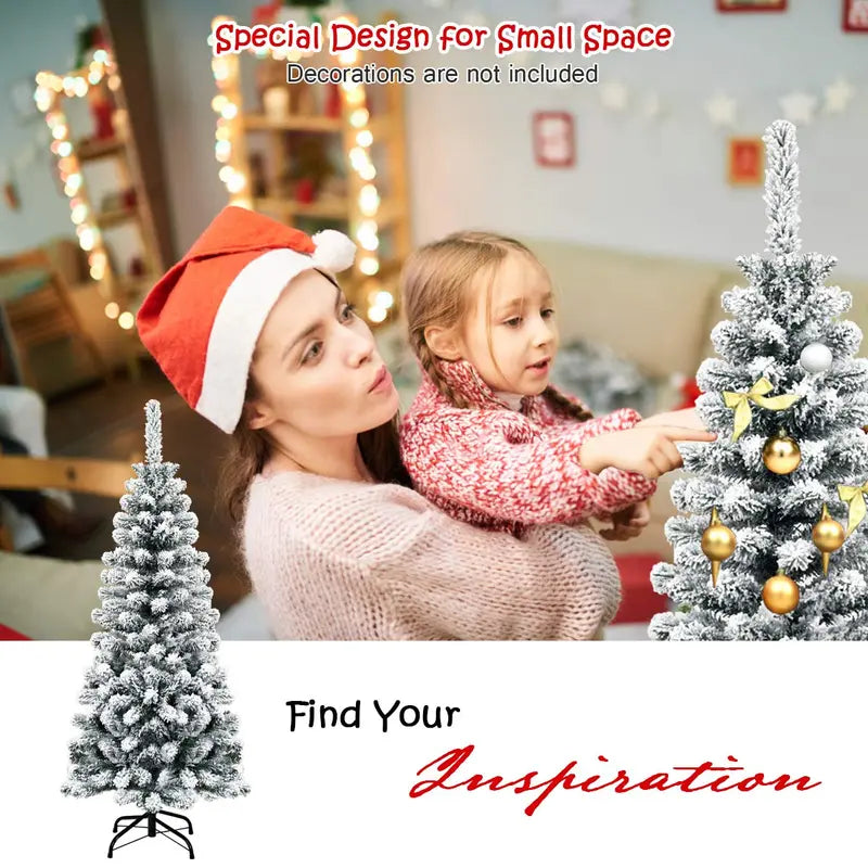 Snowy Slim Artificial Christmas Tree – Weather-Resistant Flocked Xmas Tree for Indoor & Outdoor Use
