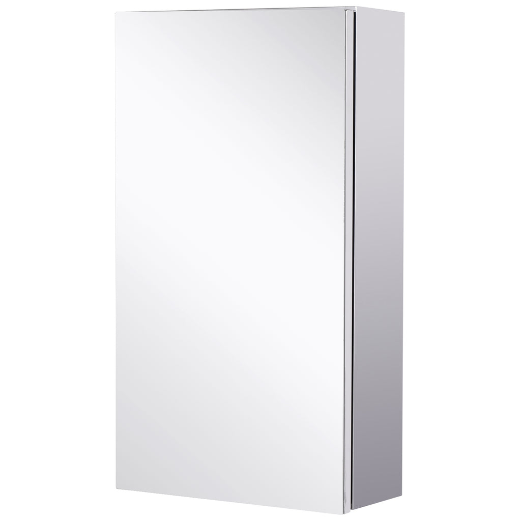 HOMCOM Badezimmerspiegelschrank aus Edelstahl mit Tür und 2 Regalen, 55x14x30cm