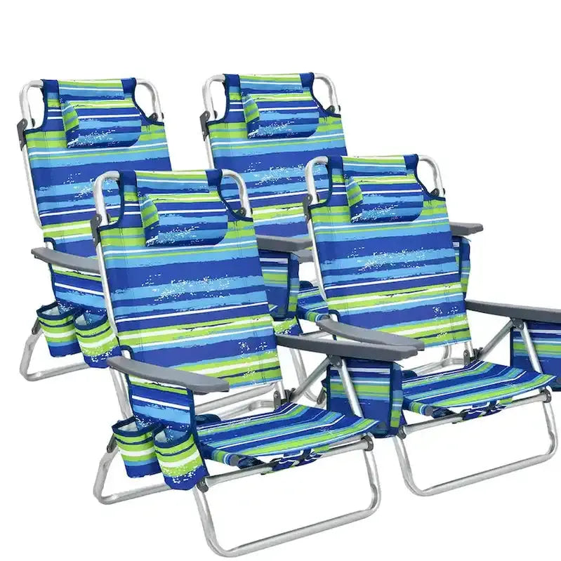 Set of 4 Adjustable Beach Chairs – Foldable Backpack Design with 5 Recline Positions