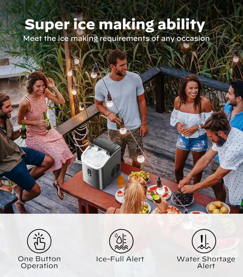 Silonn Nugget Ice Maker — 33 lbs/24H Chewable Pellet Ice Machine with Auto-Clean Function for Kitchen, Office, or Bar