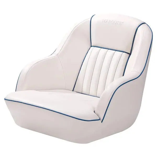 White & Blue Pontoon Boat Captain's Seat – Fold-Back Backrest, Cabin-Ready