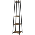 HOMCOM Kleiderständer mit 8 Haken, 3 Regalen und oberer Ablage, 34x34x170 cm, Braun