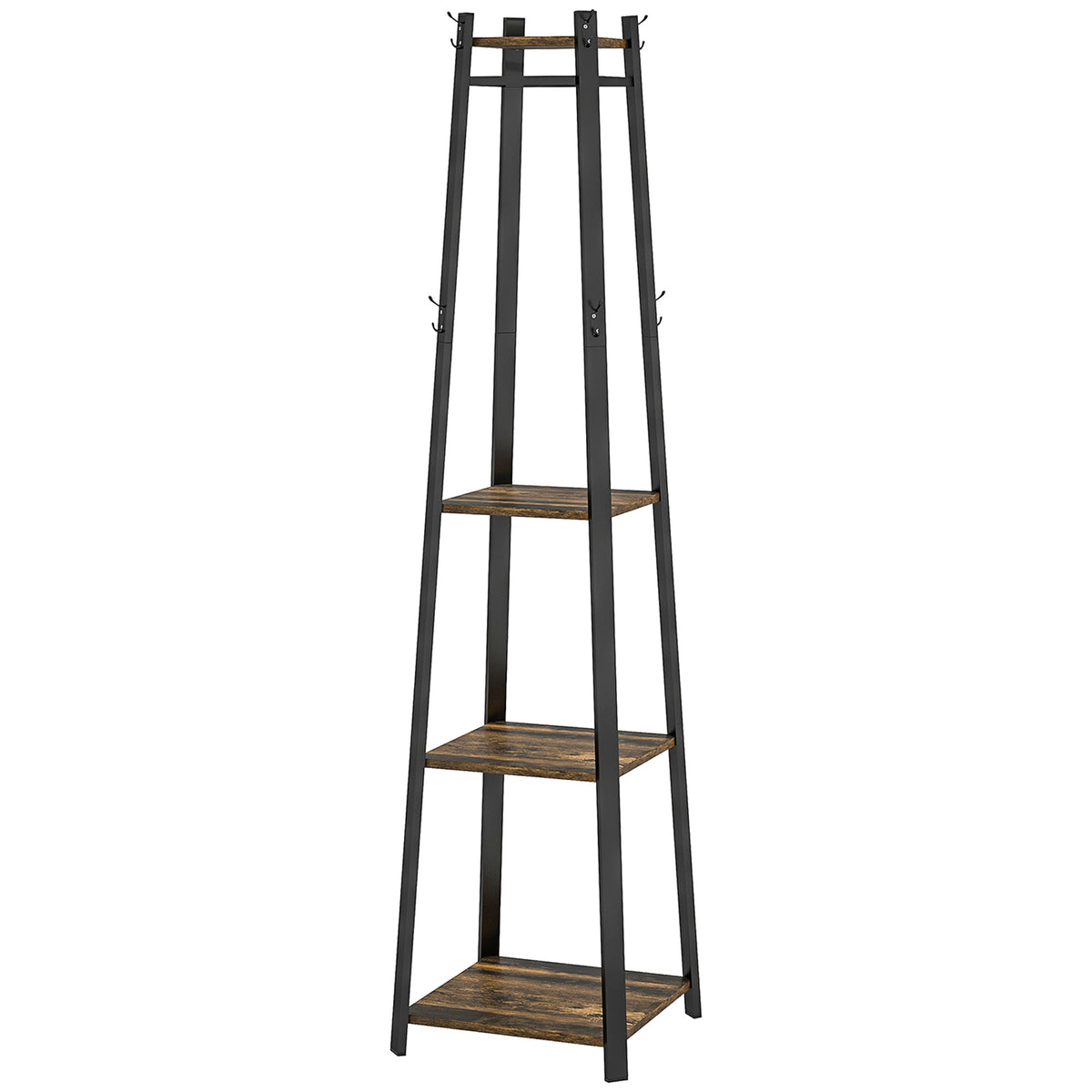 HOMCOM Kleiderständer mit 8 Haken, 3 Regalen und oberer Ablage, 34x34x170 cm, Braun