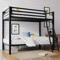 SHA CERLIN Twin-over-Twin Loft Bed Featuring Integrated Ladder and Protective Guardrail