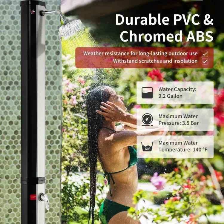 Solar-Heated Freestanding Outdoor Shower: 7.2FT Height, Built-in Foot Wash & Eco-Friendly Design