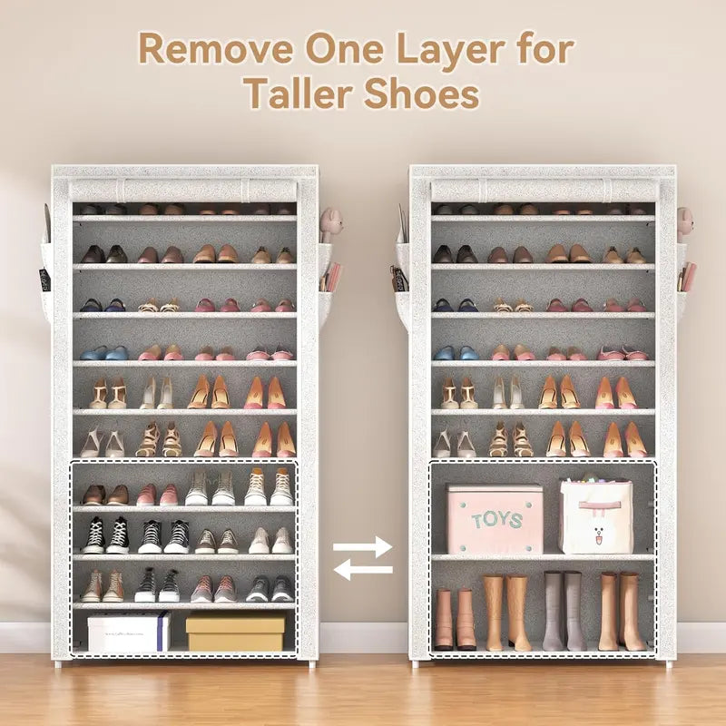 ROJASOP 10-Tier Covered Shoe Rack – Stackable Tall Storage Shelf with Dust Covers