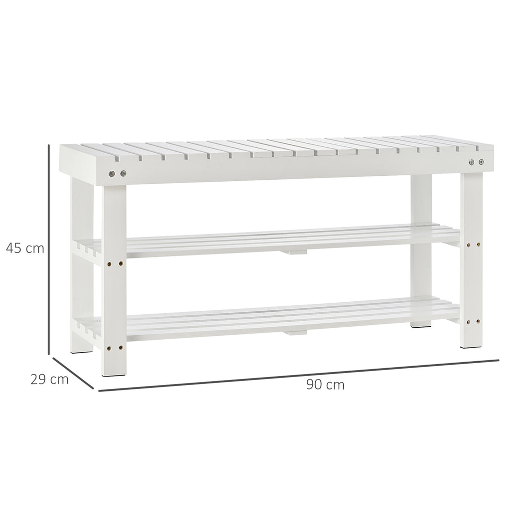 HOMCOM Schuhschrank aus Holz mit 3 Ebenen, Aufbewahrungsregal und verstecktem Fach, 90 x 29 x 45 cm, weiß