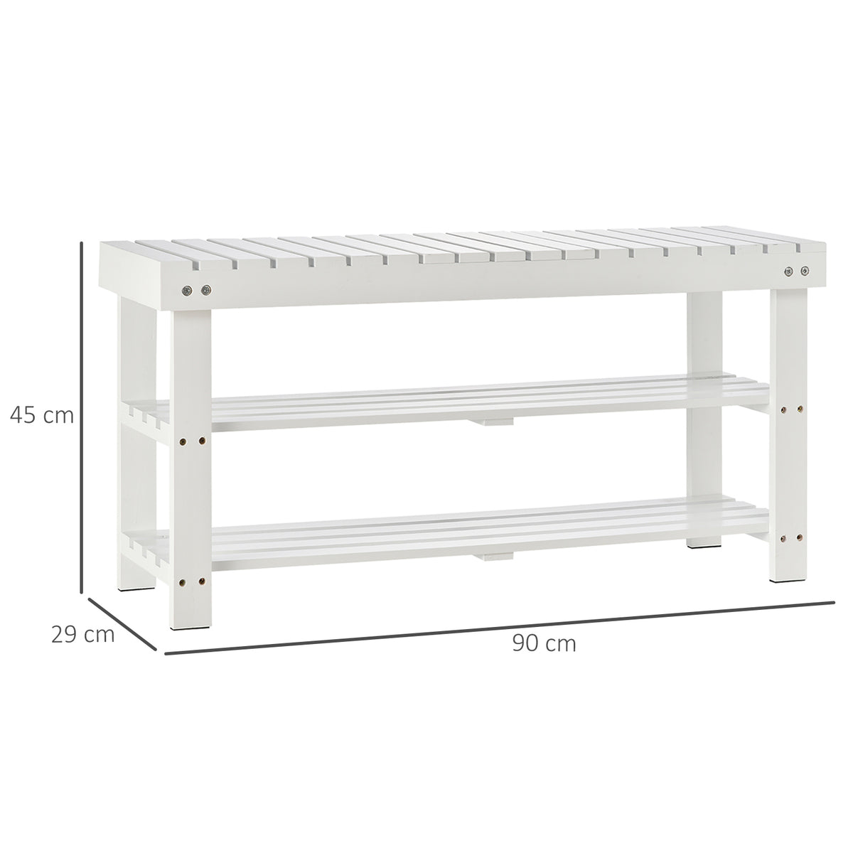 HOMCOM Schuhschrank aus Holz mit 3 Ebenen, Aufbewahrungsregal und verstecktem Fach, 90 x 29 x 45 cm, weiß
