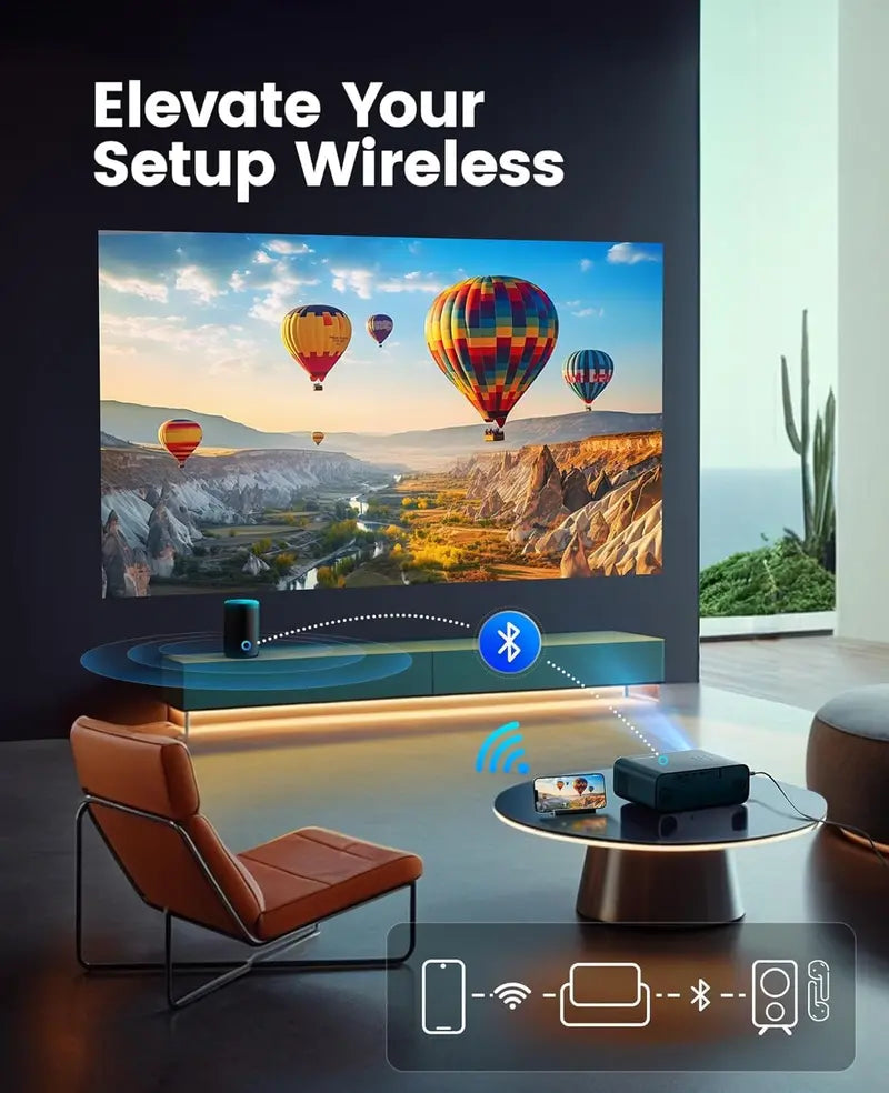 Smart Outdoor 4K Projector with Pre-Installed Apps, Wi-Fi, and Bluetooth Connectivity