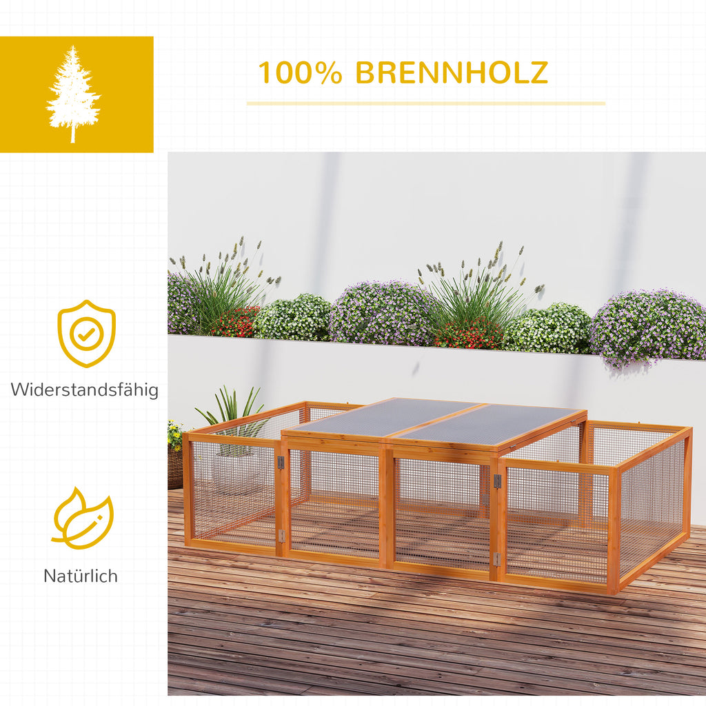 PawHut Kleintierstall Kleintiergehege, Freigehege Kleintierkäfig mit Tür, Meerschweinchenstall,  Freilaufgehege, Kleintierhaus aus Tannenholz, Natur 181 x 100 x 48 cm