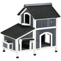 PawHut Outdoor-Katzenhaus, zweistöckig, Bodenabstand, Naturholz, Asphaltdach, grau, 96 x 65 x 85,5 cm