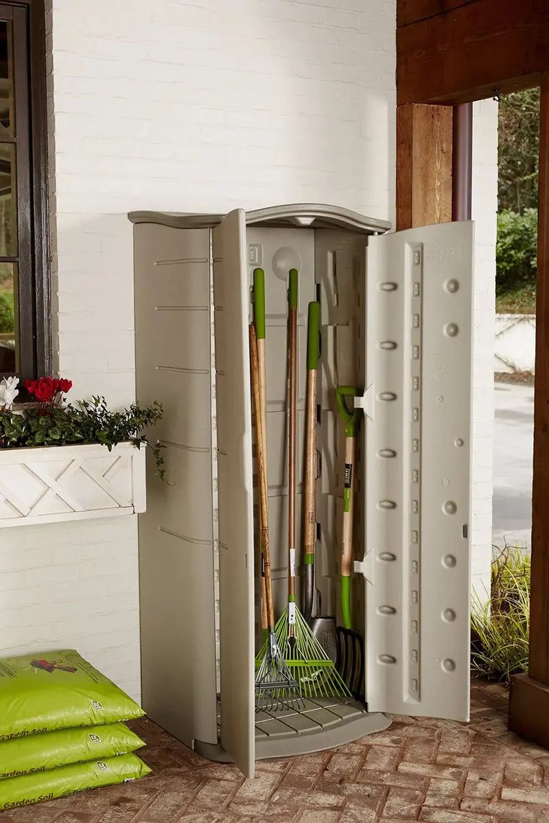 Rubbermaid Vertical Outdoor Storage Shed – Weatherproof Resin Design for Compact Spaces