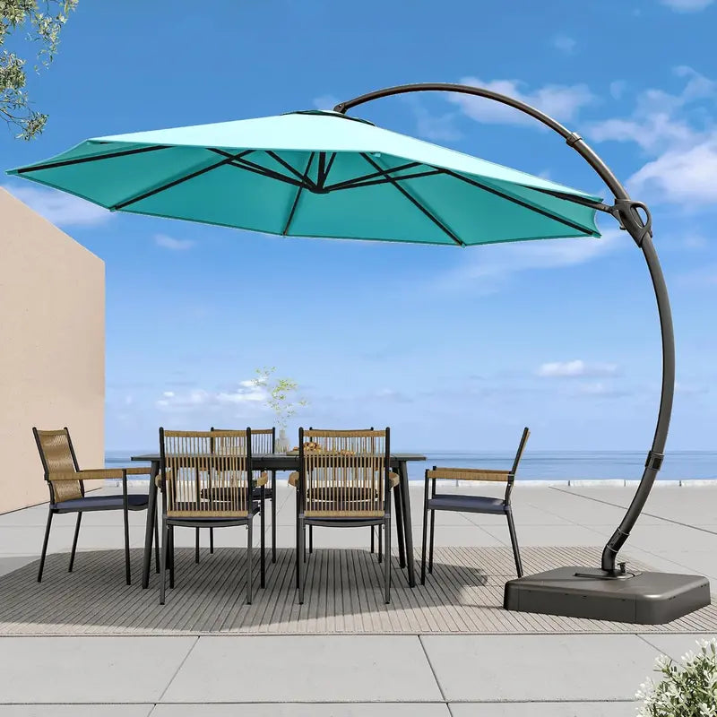 LAUSAINT HOME 11-Foot Cantilever Umbrella — Curvy Offset Design with 360° Rotation, Base Included, Beige Finish